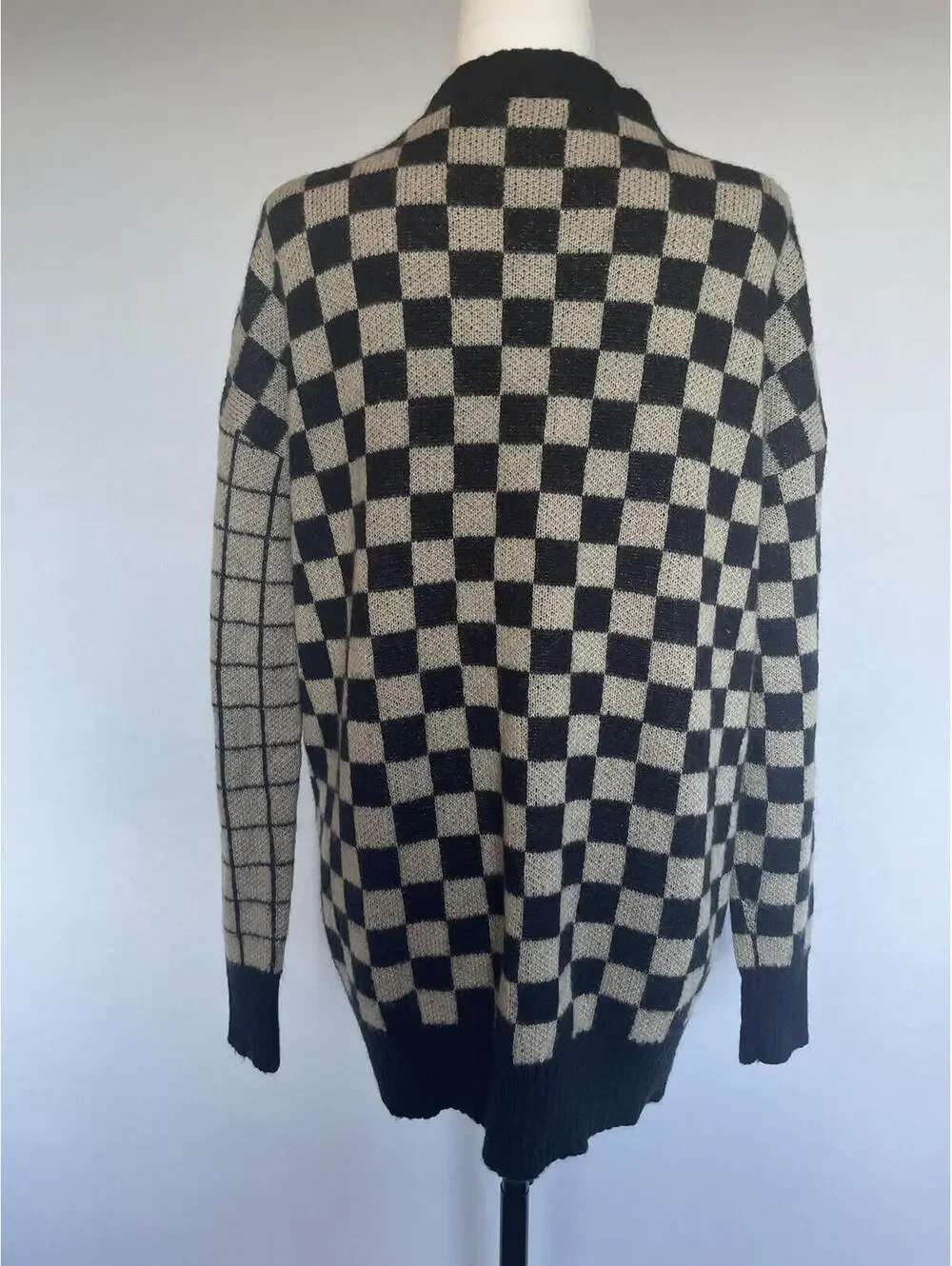 Philanthropy Checkerboard Oversized Cardigan SweaterSmall Black Grandpa Grunge